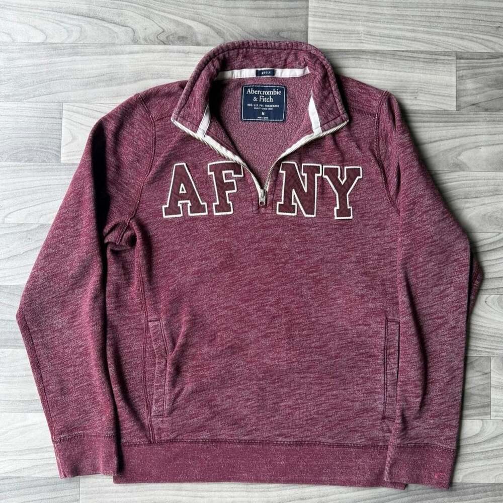 Abercrombie & Fitch Quarter Zip Sweatshirt Size M Burgundy AFNY